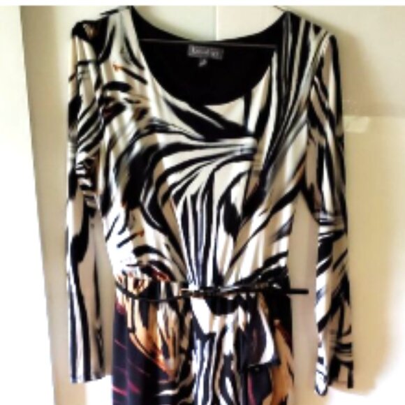 A Luxology Women's Dress Animal Print Career Evening Old Money Belted  S - Picture 1 of 12